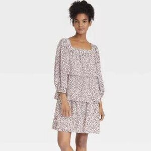 NWT Who What Wear Womens M Ruffle Dress Bishop Sleeve Tiered Pink Black New